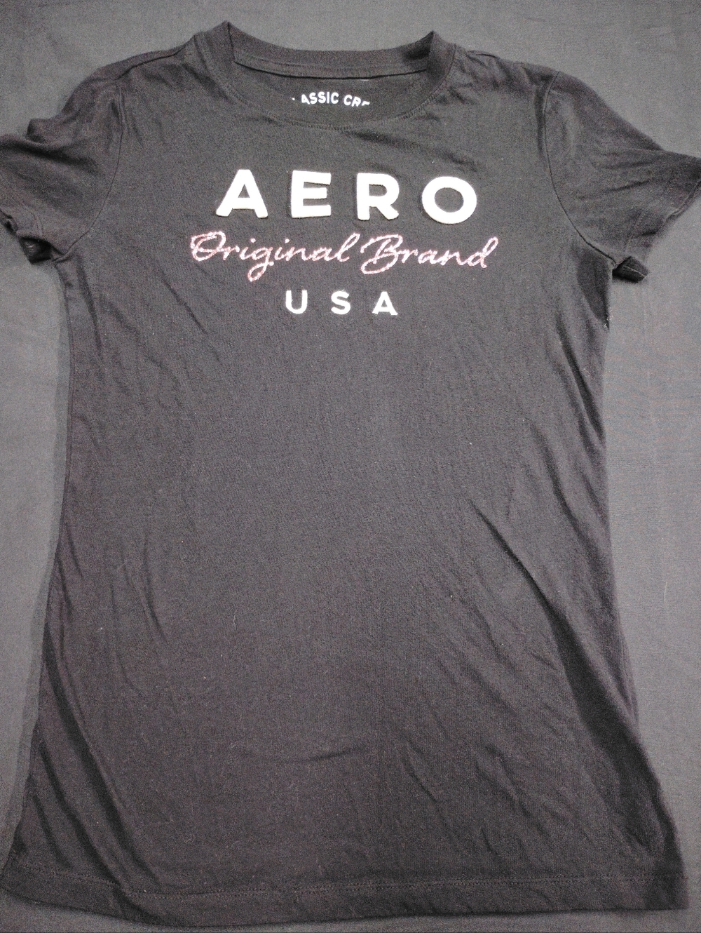 Aeropostale Original Brand USA Women's Black Graphic Tee With Pink Glitter Lette